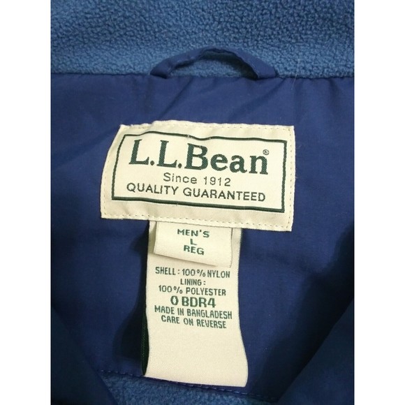 LL Bean Men's Large Nylon Softshell Full Zip Vest Jacket Fleece Lined Blue - Picture 3 of 9